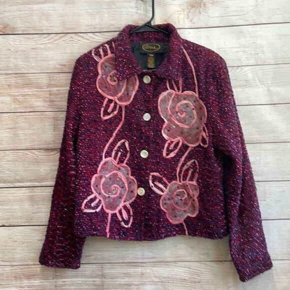VINTAGE ALEX KIM APPLIQUÉD BLAZER IN FUCHSIA - Picture 1 of 6